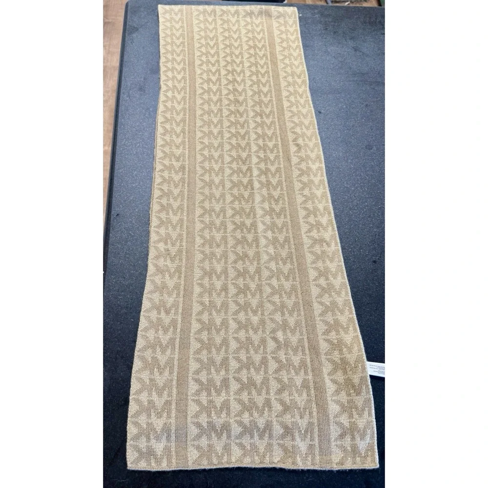 MICHAEL KORS Scarf Women's Camel Knit Monogram MK Signature Logo Long Rectangle